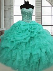 Affordable Ball Gowns Quince Ball Gowns Turquoise Sweetheart Organza Sleeveless Floor Length Lace Up