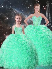 Beading and Ruffles Quinceanera Gowns Apple Green Lace Up Sleeveless Floor Length
