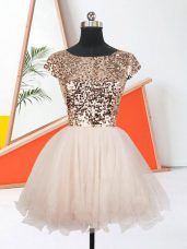 Admirable Peach Short Sleeves Organza Lace Up for Prom and Party