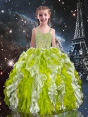 Fashion Sleeveless Beading and Ruffles Lace Up Little Girl Pageant Dress with Olive Green