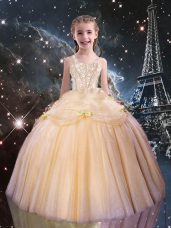 Custom Made Floor Length Peach Little Girl Pageant Gowns Straps Sleeveless Lace Up