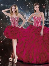 Low Price Sleeveless Lace Up Floor Length Beading and Ruffles Quince Ball Gowns