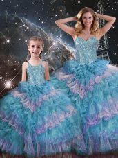 Clearance Multi-color Lace Up Sweetheart Beading and Ruffled Layers Sweet 16 Quinceanera Dress Organza Sleeveless