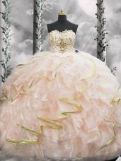 Brush Train Ball Gowns Ball Gown Prom Dress Peach Sweetheart Organza Sleeveless Lace Up