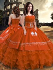 Cute Rust Red Sleeveless Taffeta Zipper Sweet 16 Dress for Military Ball and Sweet 16 and Quinceanera