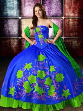Cheap Multi-color Ball Gowns Satin Strapless Sleeveless Embroidery Floor Length Lace Up Quinceanera Gowns