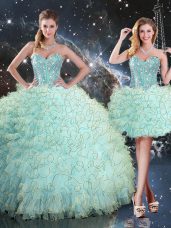 Artistic Sweetheart Sleeveless Lace Up Quinceanera Gowns Turquoise Organza