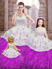 Glittering Ball Gowns Quinceanera Dress White And Purple Sweetheart Organza Sleeveless Floor Length Lace Up