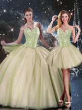 Customized Multi-color Ball Gowns Beading Sweet 16 Quinceanera Dress Lace Up Tulle Sleeveless Floor Length