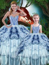 Sleeveless Organza Floor Length Lace Up Ball Gown Prom Dress in Multi-color with Beading and Ruffles and Ruffled Layers