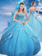 Extravagant Floor Length Baby Blue Quinceanera Dresses Sweetheart Sleeveless Lace Up