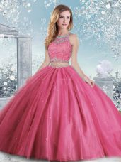 Hot Sale Tulle Sleeveless Floor Length Quinceanera Gown and Beading and Sequins