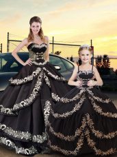 Modest Black Lace Up Sweet 16 Dress Embroidery and Ruffled Layers Sleeveless Floor Length