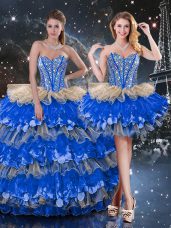 Classical Multi-color Sweetheart Neckline Beading and Ruffles and Ruffled Layers Quinceanera Gown Sleeveless Lace Up