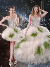 Sleeveless Beading and Ruffled Layers and Sequins Lace Up 15th Birthday Dress