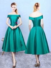 Flirting Taffeta Off The Shoulder Sleeveless Lace Up Appliques Quinceanera Court Dresses in Dark Green