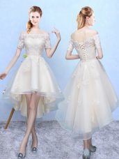White Off The Shoulder Lace Up Appliques Dama Dress for Quinceanera Sleeveless