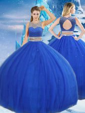 Royal Blue Clasp Handle Quinceanera Gown Beading and Sequins Sleeveless Asymmetrical