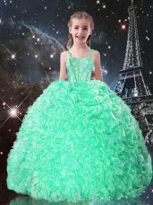 Apple Green Straps Lace Up Beading and Ruffles Little Girls Pageant Dress Wholesale Sleeveless