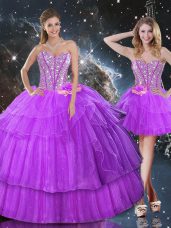Purple Sleeveless Ruffled Layers Floor Length 15th Birthday Dress
