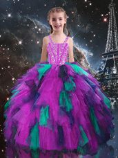 Fuchsia Sleeveless Tulle Lace Up Pageant Gowns For Girls for Quinceanera and Wedding Party