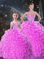 Modern Ball Gowns Vestidos de Quinceanera Lilac Sweetheart Organza Sleeveless Floor Length Lace Up