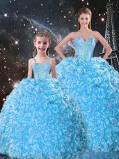 Flare Baby Blue Quinceanera Gowns Military Ball and Sweet 16 and Quinceanera with Beading and Ruffles Sweetheart Sleeveless Lace Up