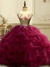 Floor Length Ball Gowns Sleeveless Burgundy Sweet 16 Dress Lace Up