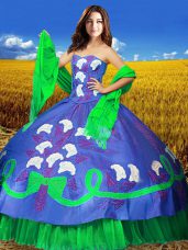 Unique Sweetheart Sleeveless Quinceanera Dresses Floor Length Embroidery Multi-color Taffeta