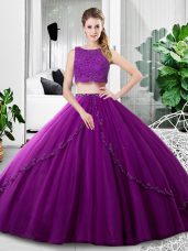 New Style Lace and Ruching 15 Quinceanera Dress Purple Zipper Sleeveless Floor Length
