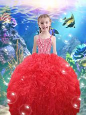 High Class Organza Sleeveless Floor Length Girls Pageant Dresses and Beading and Ruffles