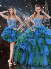 Multi-color Lace Up Sweetheart Beading and Ruffles and Ruffled Layers Quinceanera Gowns Organza Sleeveless