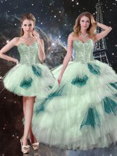 Fashion Multi-color Three Pieces Tulle Sweetheart Sleeveless Beading and Ruffled Layers and Sequins Floor Length Lace Up Quinceanera Dress