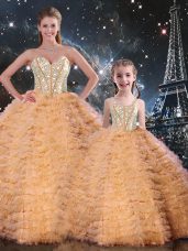 Gorgeous Orange Quinceanera Gown Military Ball and Sweet 16 and Quinceanera with Beading and Ruffles Sweetheart Sleeveless Lace Up