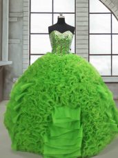 Exquisite Green Ball Gowns Organza Sweetheart Sleeveless Beading and Ruffles Floor Length Lace Up 15th Birthday Dress