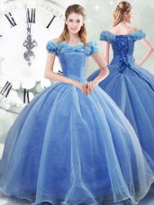 Modern Light Blue Lace Up Quinceanera Gown Pick Ups Sleeveless Brush Train