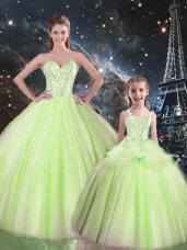 Tulle Sweetheart Sleeveless Lace Up Beading Sweet 16 Dresses in Yellow Green