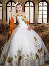 Stylish Sweetheart Sleeveless 15th Birthday Dress Floor Length Embroidery White Taffeta