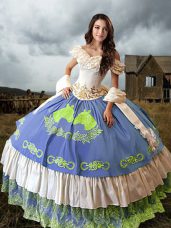 Multi-color Sleeveless Brush Train Embroidery and Ruffled Layers Quinceanera Gown