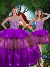 Deluxe Multi-color Sleeveless Floor Length Beading and Ruffled Layers and Sequins Lace Up Sweet 16 Quinceanera Dress
