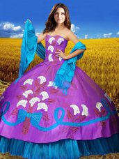 Fashionable Sweetheart Sleeveless Vestidos de Quinceanera Floor Length Embroidery Multi-color Taffeta