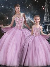 Traditional Lilac Sleeveless Beading Floor Length 15 Quinceanera Dress
