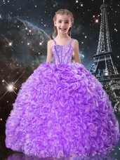 Sleeveless Floor Length Beading and Ruffles Lace Up Little Girl Pageant Gowns with Lilac