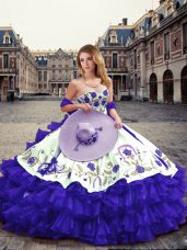 Purple Organza Lace Up Sweet 16 Dress Sleeveless Floor Length Embroidery and Ruffled Layers