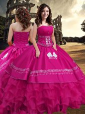 Wonderful Taffeta Strapless Sleeveless Zipper Embroidery and Ruffled Layers Quinceanera Dresses in Hot Pink