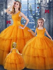 Hot Selling Orange Straps Neckline Ruffled Layers Ball Gown Prom Dress Sleeveless Lace Up