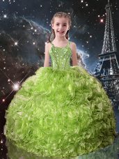 Fashionable Floor Length Olive Green Little Girls Pageant Dress Wholesale Straps Sleeveless Lace Up