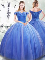 Exquisite Off The Shoulder Sleeveless Tulle Quinceanera Gown Pick Ups Brush Train Lace Up