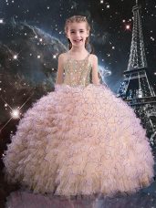 Pink Sleeveless Organza Lace Up Kids Pageant Dress for Quinceanera and Wedding Party