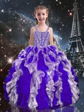 Trendy Purple Sleeveless Organza Lace Up Girls Pageant Dresses for Quinceanera and Wedding Party